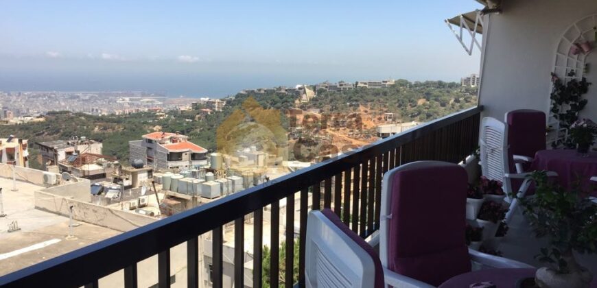 mansourieh fully furnished apartment with open sea view for rent .