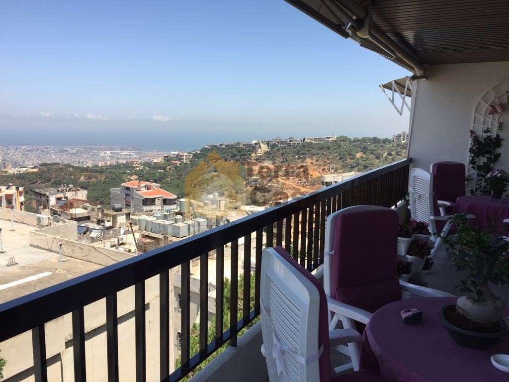 mansourieh fully furnished apartment with open sea view for rent .