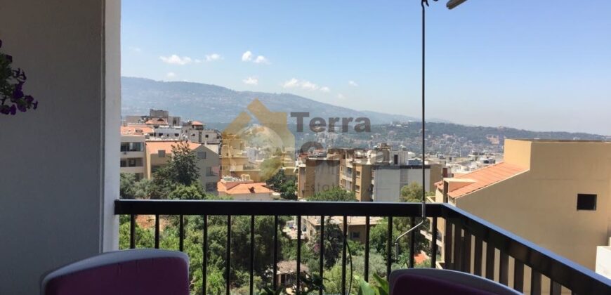 mansourieh fully furnished apartment with open sea view for rent .